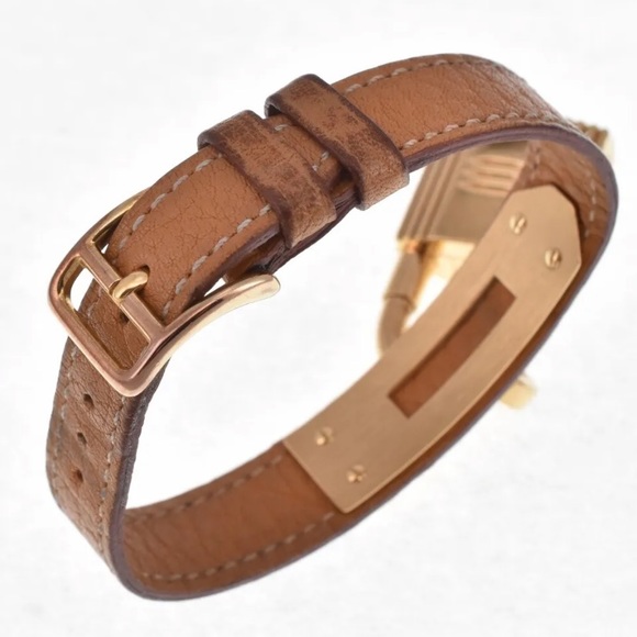 Authentic Hermes Kelly Watch Gold Lock Tan Leather band womens - Picture 11 of 14